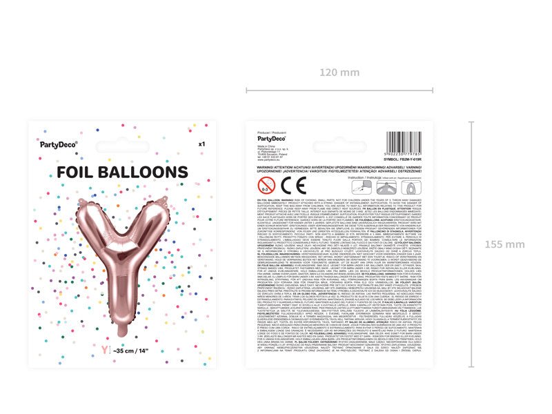 Folie Ballon Letter Y Rose Goud Leeg 35cm van Partydeco koop je bij Partywinkel