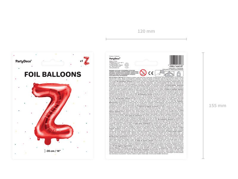 Folie Ballon Letter Z Rood Leeg 35cm van Partydeco koop je bij Partywinkel