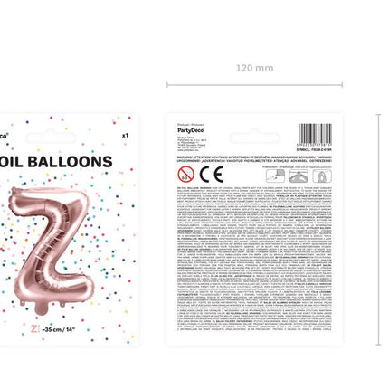 Folie Ballon Letter Z Rose Goud Leeg 35cm van Partydeco koop je bij Partywinkel