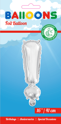 Folie Ballon Uitroepteken ! Zilver 41cm met Rietje van WeFiesta koop je bij Partywinkel