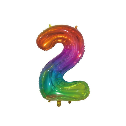 Folieballon Cijfer 2 Regenboog Transparant 66cm van WeFiesta koop je bij Partywinkel