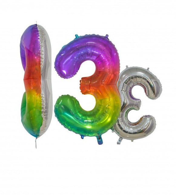 Folieballon Cijfer 3 Regenboog Transparant 66cm van WeFiesta koop je bij Partywinkel