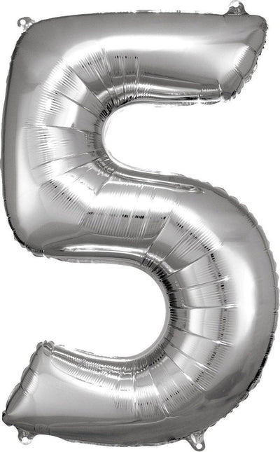 Folieballon – Cijfer 5 – Zilver – 92 x 57 cm van Riethmueller koop je bij Partywinkel