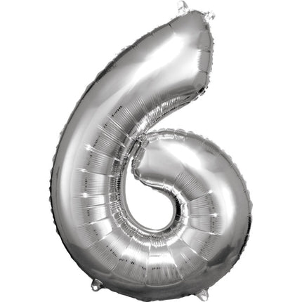 Folieballon – Cijfer 6 – Zilver – 88 x 60 cm van Riethmueller koop je bij Partywinkel