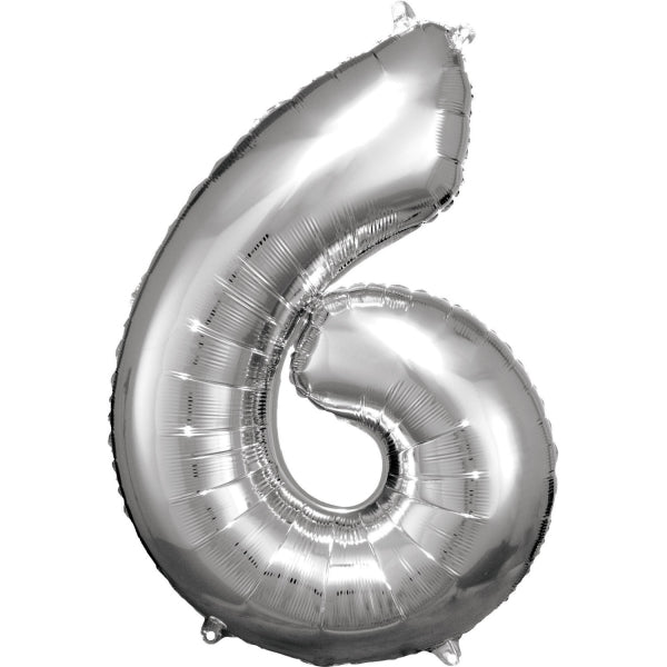 Folieballon – Cijfer 6 – Zilver – 88 x 60 cm van Riethmueller koop je bij Partywinkel