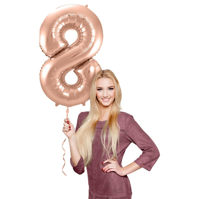 Folieballon Cijfer 8 - Rosé Goud - 86 cm van Folat koop je bij Partywinkel