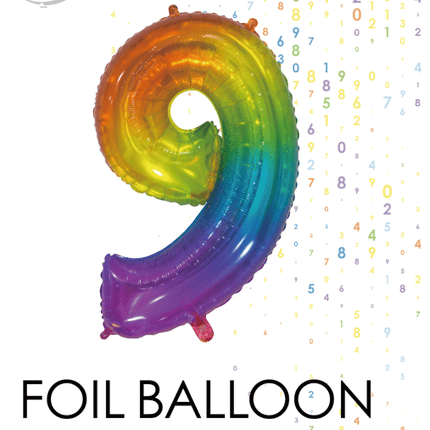 Folieballon Cijfer 9 Regenboog Transparant 66cm van WeFiesta koop je bij Partywinkel
