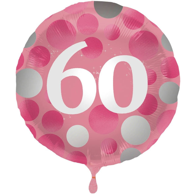 Folieballon Glossy Pink 60 Jaar - 45cm van Folat koop je bij Partywinkel