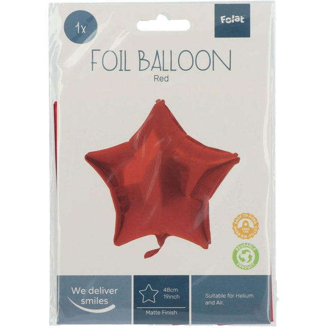 Folieballon Stervormig Rood Metallic Mat - 45 cm van Folat koop je bij Partywinkel
