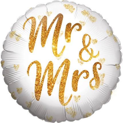 Mr And Mrs Helium Ballon Wit Goud Leeg 45cm