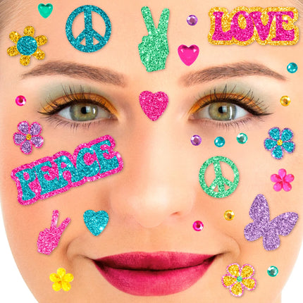 Gekleurde Nep Tattoos Gezicht Glitter Flower Power
