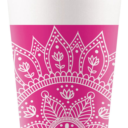 Fuchsia Beker Mandala 200ml 8st van Procos koop je bij Partywinkel
