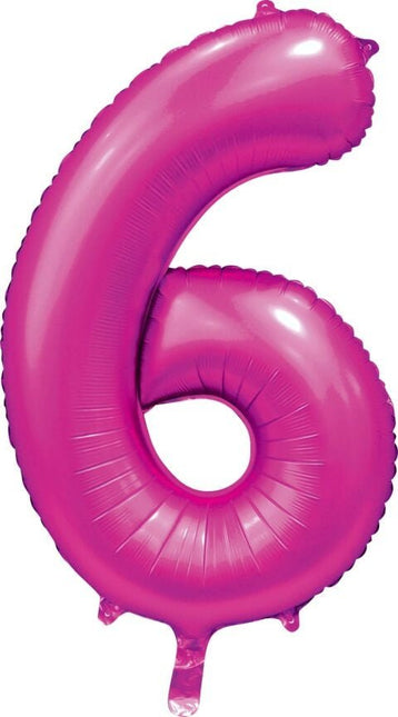 Fuchsia Cijfer Ballon 6 Jaar Glans 86cm van WeFiesta koop je bij Partywinkel