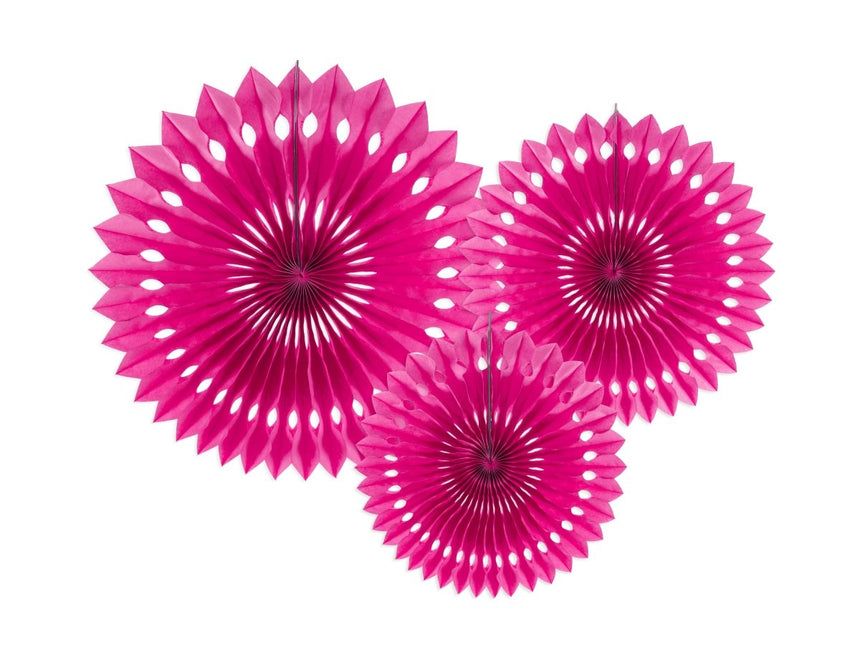 Fuchsia Papieren Waaiers 20cm 3st van Partydeco koop je bij Partywinkel