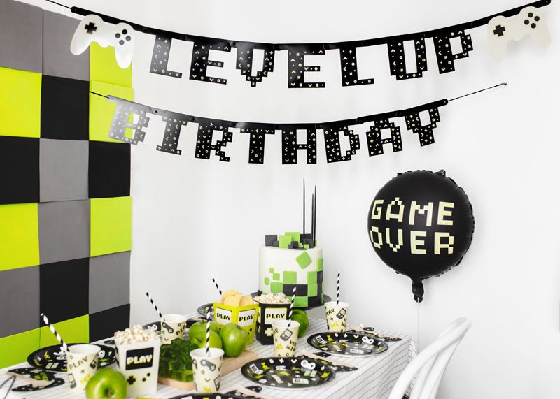 Gaming Party Banner Level Up Birthday 2,5m van Partydeco koop je bij Partywinkel