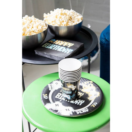 Gaming Party Bekers Zwart 250ml 8st van Folat koop je bij Partywinkel