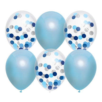 Geboorte Ballonnen Jongen Confetti Blauw 30cm 6st van Haza Witbaard koop je bij Partywinkel