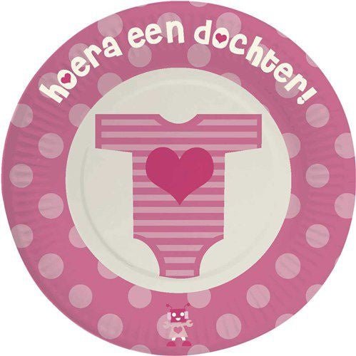 Geboorte Borden Dochter 18cm 8st van Haza Witbaard koop je bij Partywinkel