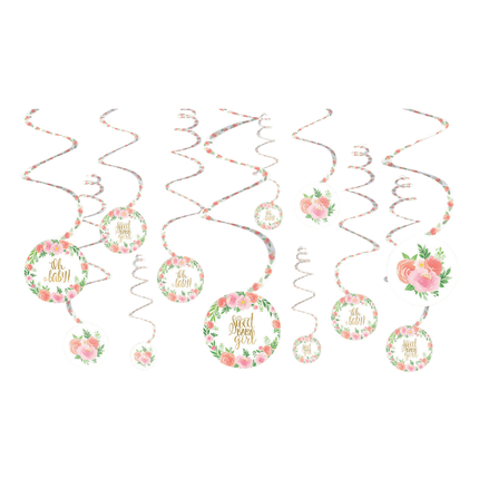 Geboorte Hangdecoratie Meisje Bloemen 61cm 12st van Riethmueller koop je bij Partywinkel