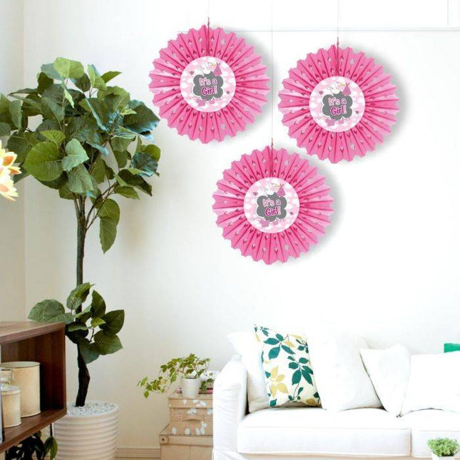 Geboorte Papieren Waaier Meisje It's A Girl 30cm van Folat koop je bij Partywinkel