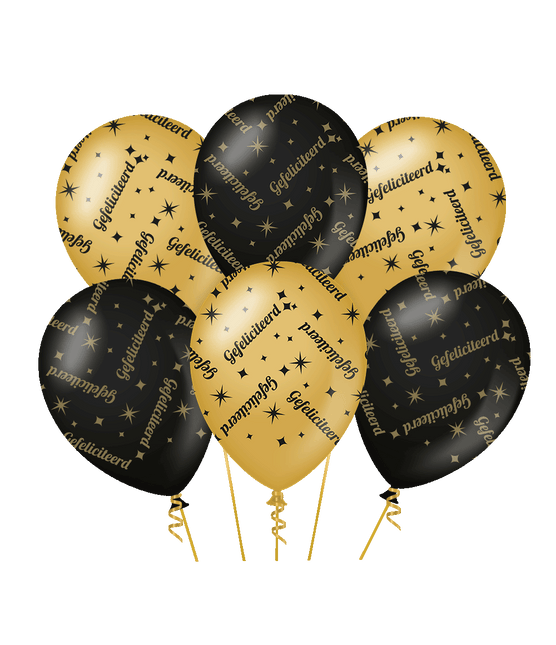 Gefeliciteerd Ballonnen Zwart Goud 30cm 6st van Paper Dreams koop je bij Partywinkel