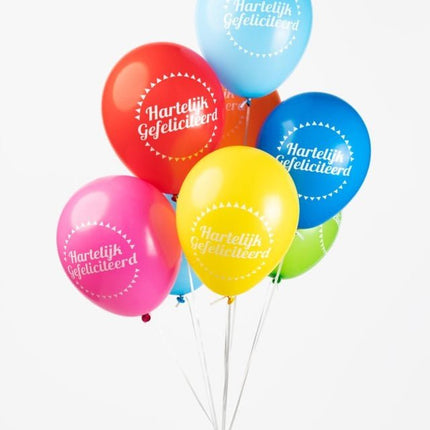 Gekleurde Ballonnen Hartelijk Gefeliciteerd 30,5cm 8st van WeFiesta koop je bij Partywinkel