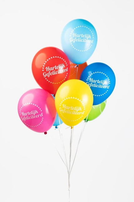 Gekleurde Ballonnen Hartelijk Gefeliciteerd 30,5cm 8st van WeFiesta koop je bij Partywinkel