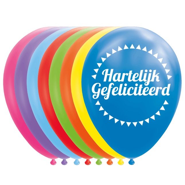 Gekleurde Ballonnen Hartelijk Gefeliciteerd 30,5cm 8st van WeFiesta koop je bij Partywinkel