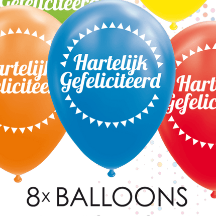 Gekleurde Ballonnen Hartelijk Gefeliciteerd 30,5cm 8st van WeFiesta koop je bij Partywinkel