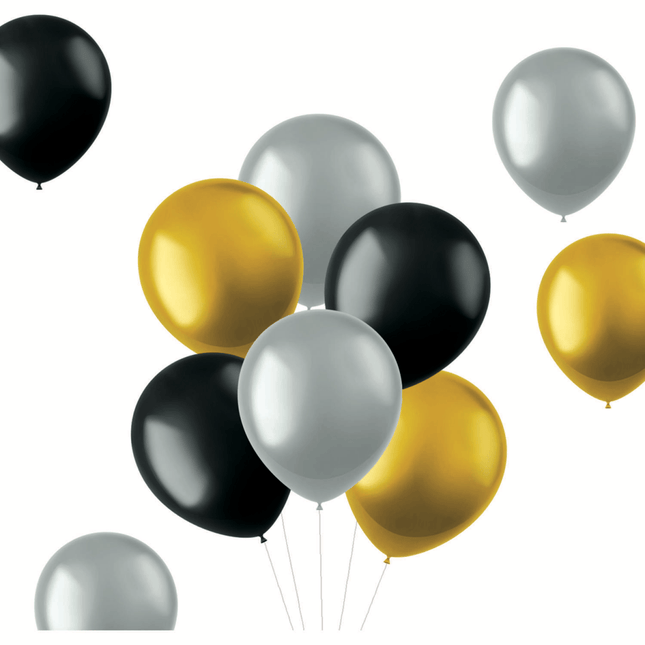 Gekleurde Ballonnen Zwart Goud Zilver Metallic 33cm 10st van Folat koop je bij Partywinkel