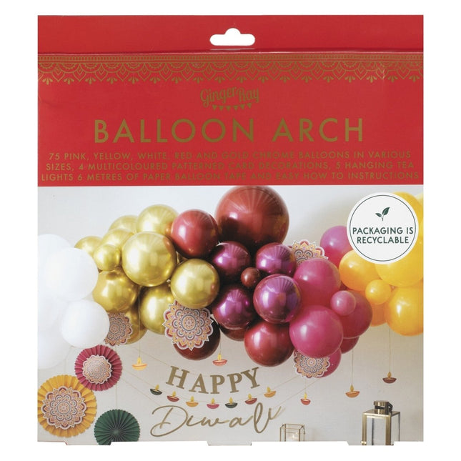 Gekleurde Ballonnenboog Met Papieren Waaiers van Ginger Ray koop je bij Partywinkel