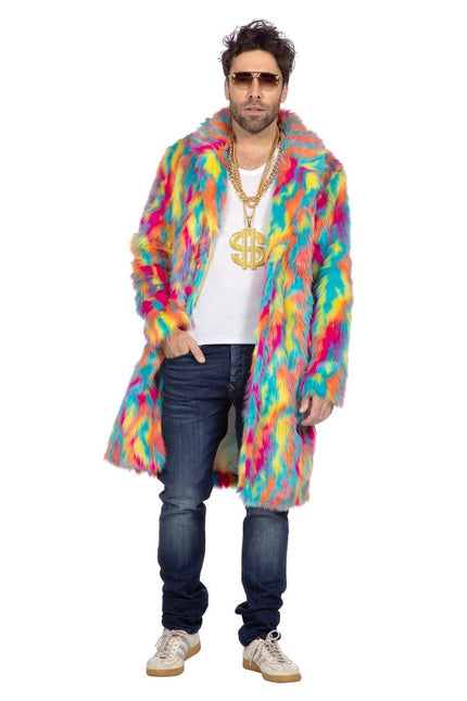 Gekleurde Bontjas Heren Lang van Wilbers & Wilbers koop je bij Partywinkel