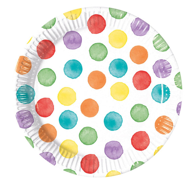 Gekleurde Borden Stippen 20cm 8st van Procos koop je bij Partywinkel
