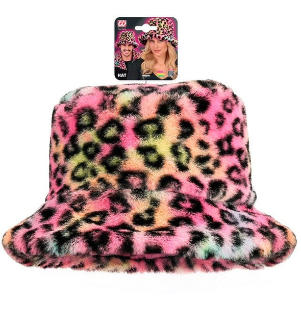 Gekleurde Bucket Hat Panterprint Pluche van Widmann koop je bij Partywinkel