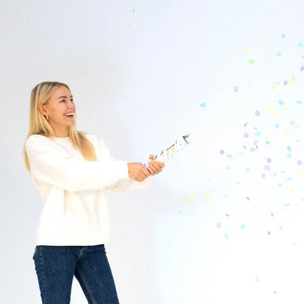 Gekleurde Confetti Kanon Pastel 28cm van Riethmueller koop je bij Partywinkel