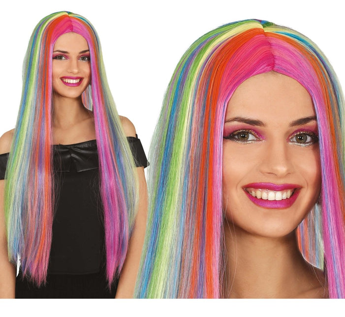 Gekleurde Pruik Lang Haar van Fiestas Guirca koop je bij Partywinkel