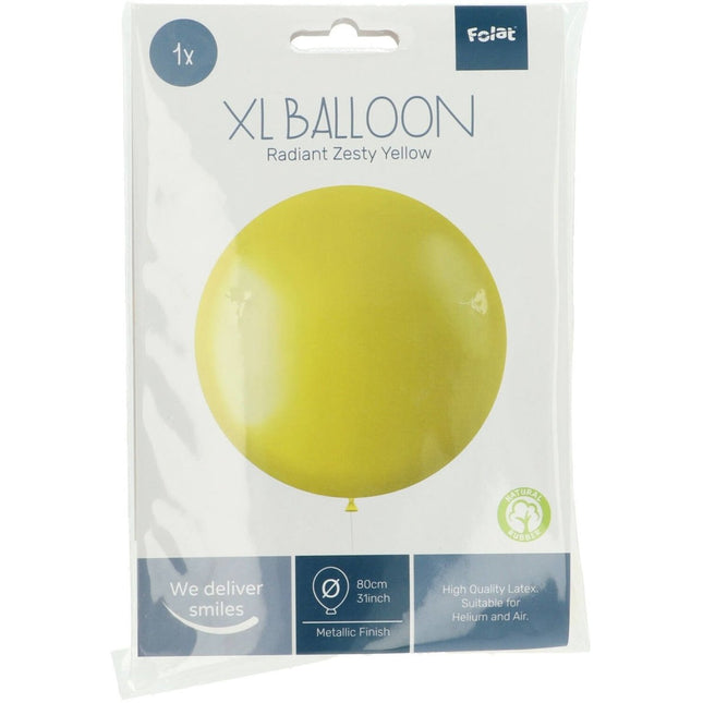 Gele Ballon Metallic Zesty Yellow 80cm van Folat koop je bij Partywinkel