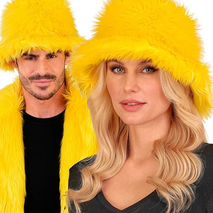 Gele Bucket Hat Pluche van Widmann koop je bij Partywinkel