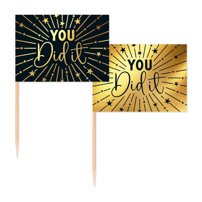 Geslaagd Cocktailprikkers Goud Zwart You Did It 50st van WeFiesta koop je bij Partywinkel