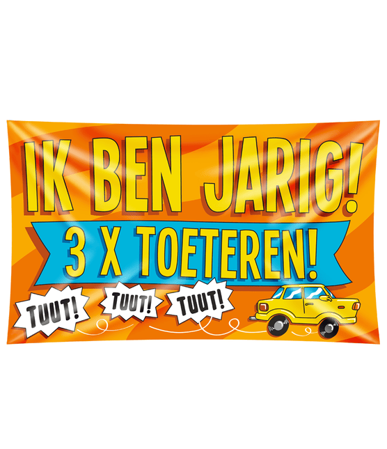 Gevelvlag Ik Ben Jarig 3x Toeteren! 1,5m van Paper Dreams koop je bij Partywinkel