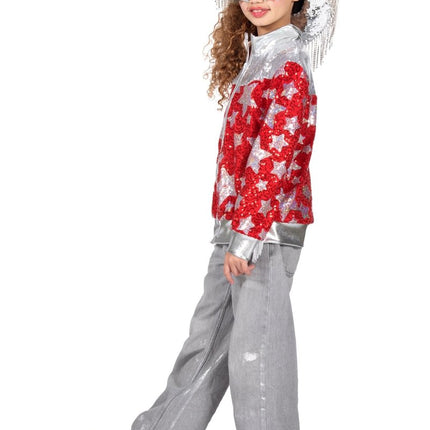 Ster Jas Rood Zilver Meisje Met Pailletten van Wilbers & Wilbers koop je bij Partywinkel