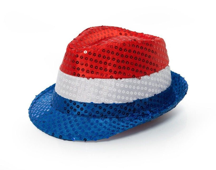 Glitter Hoed Rood Wit Blauw van Partychimp koop je bij Partywinkel