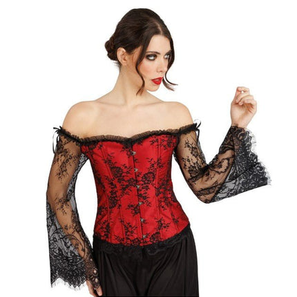 Gothic Korset Dames Rood Zwart Met Kanten Mouwen van CHAKS koop je bij Partywinkel