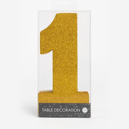 Goud Tafeldecoratie Cijfer 1 Glitter 20,5cm van WeFiesta koop je bij Partywinkel