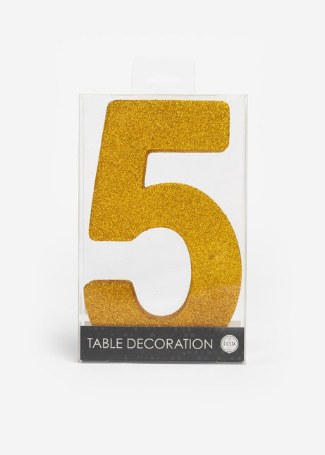 Goud Tafeldecoratie Cijfer 5 Glitter 20,5cm van WeFiesta koop je bij Partywinkel