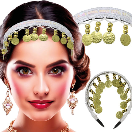 Goud Witte Hoofdband Munten van Fiestas Guirca koop je bij Partywinkel