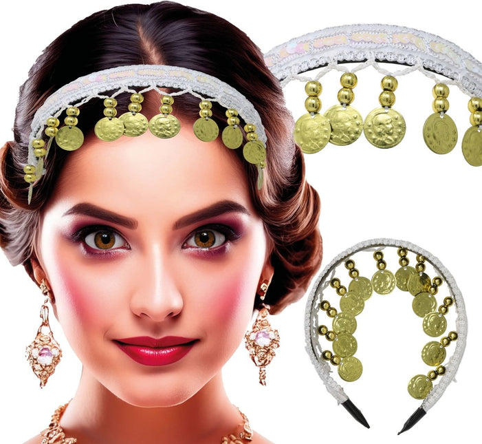 Goud Witte Hoofdband Munten van Fiestas Guirca koop je bij Partywinkel