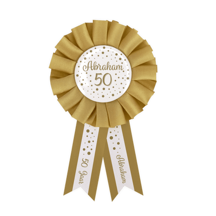 Goud Witte Rozet 50 Jaar Abraham van Paper Dreams koop je bij Partywinkel