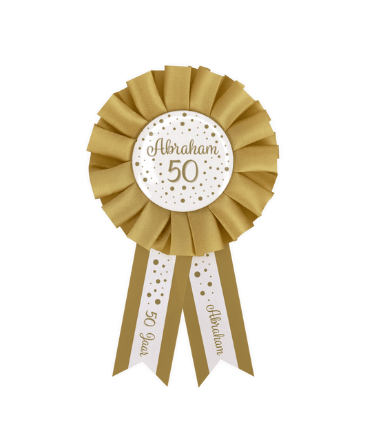 Goud Witte Rozet 50 Jaar Abraham van Paper Dreams koop je bij Partywinkel