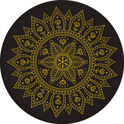 Goud Zwarte Borden Mandala 23cm 8st van Procos koop je bij Partywinkel